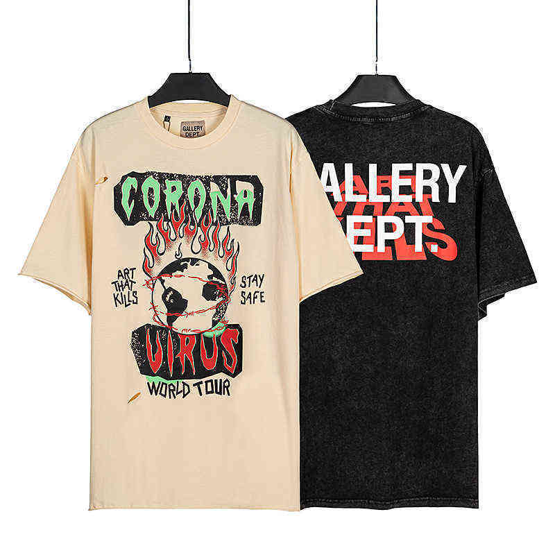 

T t shirts Galleryes Dept Shirt 2022 Designer Shirts Mens Fashion Summer Beauty Wash Short Sleeve Men' Women' High Street Vintage Graffiti Printed Loose T-shirt, Khaki