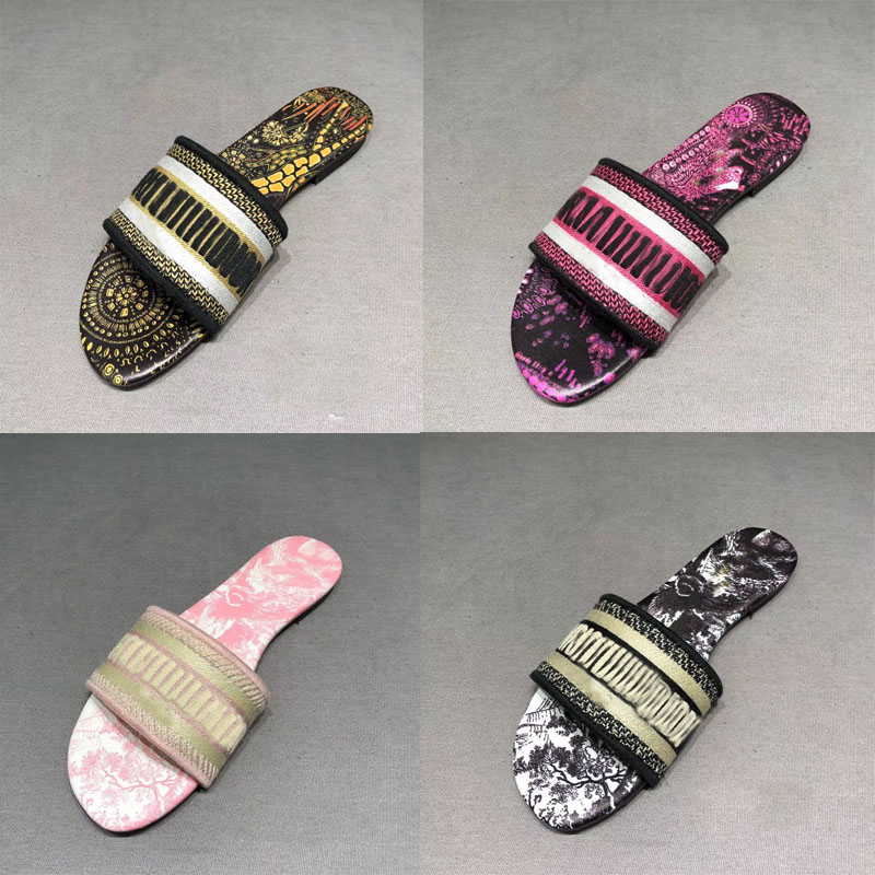 

Luxury designer shoes women sandal flats slide slipper flop flips Flower print and rubber soles slip on sandals for ladys fashion shoe, 14