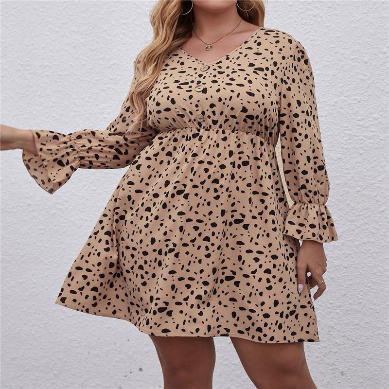 

Plus Size Dresses Women Bohemia Polka Dot Print Dress Spring 2022 Flare Long Sleeve Casual V-Neck Button Mini Ladies Jasp22, Sh90298
