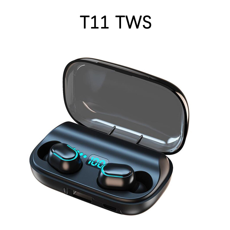 

2023 T11 TWS Wireless Headphones Bluetooth 5.0 In-Ear Earphone 3300mAh charging bin Stereo Earbuds IPX7 Sport Waterproof Headset For iphone Android Phone, Black