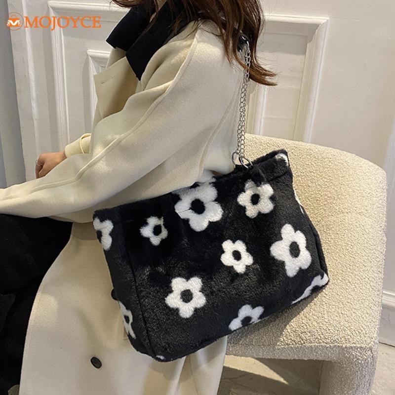

Evening Bags 2022 INS Fashion Women Plush Bag Cute Heart Print Underarm Winter Large Handbag Female Warm Fluffy Tote Shopper, White heart