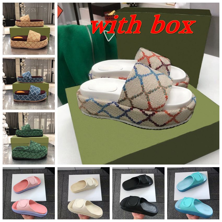

2022 womens fashion embroidered canvas designer slides slip on slippers girls 60mm Canvas covered platform sandals with box and dust bags size35-45, Dont pay it