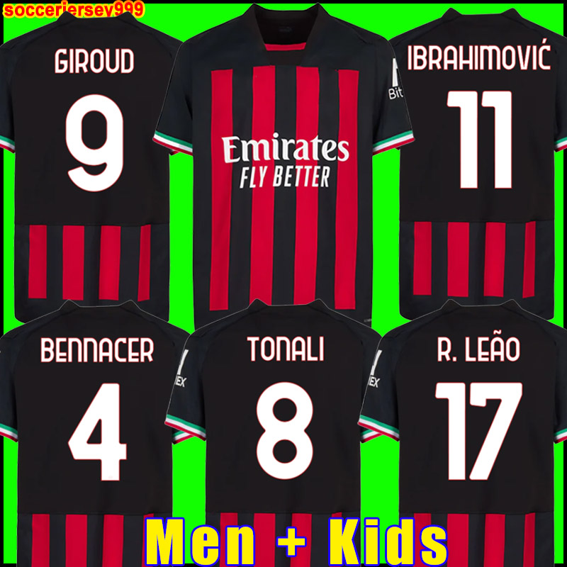 

IBRAHIMOVIC 21 22 23 soccer jersey AC MILANS GIROUD R. LEAO BENNACER KESSIE ROMAGNOLI CALHANOGLU TONALI REBIC 2021 2022 2023 football shirt maillot men kids kit away, 21/22 men away