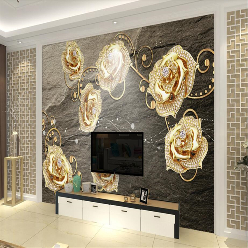 

European retro embossed diamond flower 3d wallpaper mural papel de parede for living room TV sofa wall bedroom kitchen cafe bar, Gold