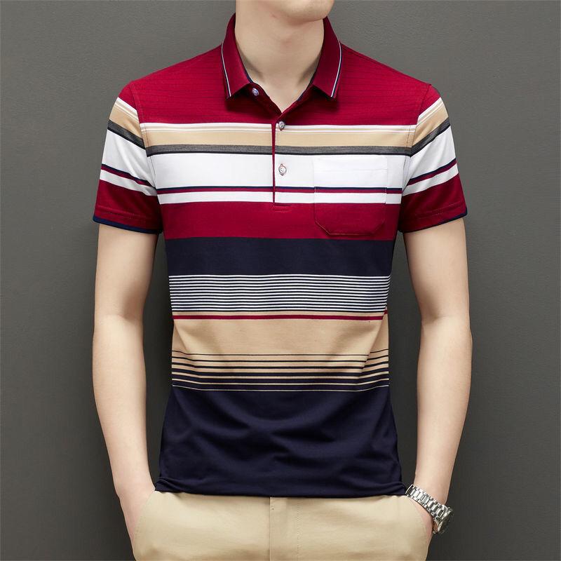 

Men's Polos Men 2022 Summer Soft Cotton Casual Turn Down Collar Tees Male Short Sleeve Striped -Shirt Loose Cool Clothing A143Men's Men'sMen, 6827 red