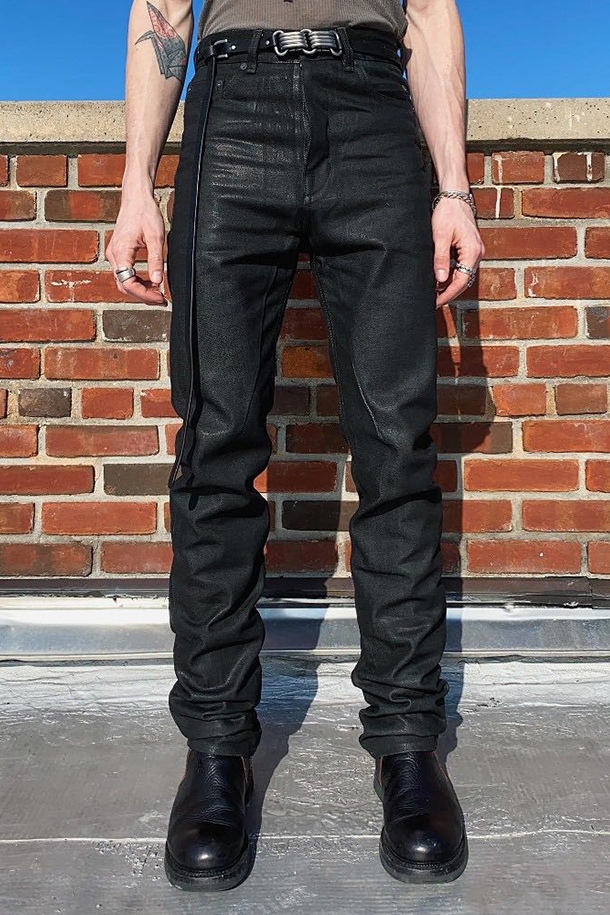 

2021 Original Rick Denim Pants Waxed Jeans Men Oversized Jeans Men Owens Hiphop Streetwear Men Clothing, Black