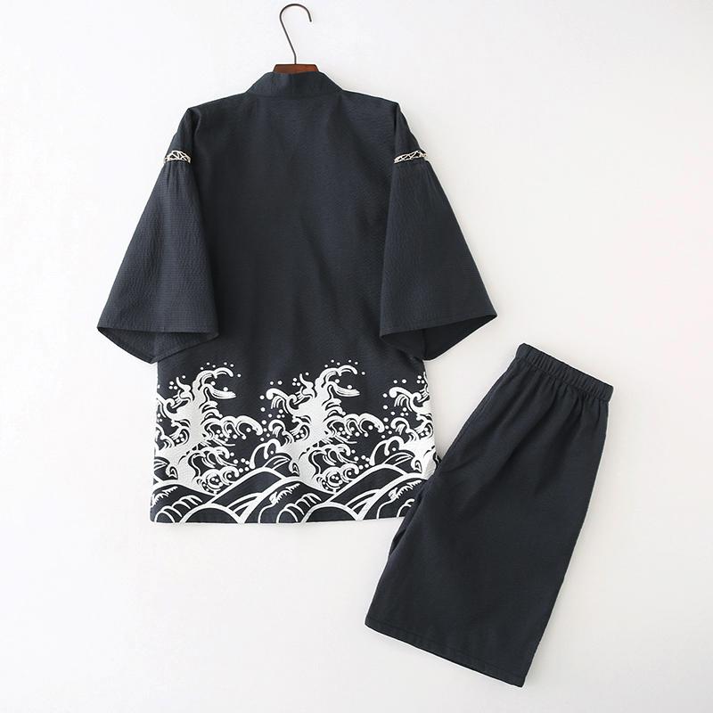 

Ethnic Clothing Men's Cotton Japanese Style Kimono Summer Pajama Set With Shorts Casual Comfortable Home WearEthnic