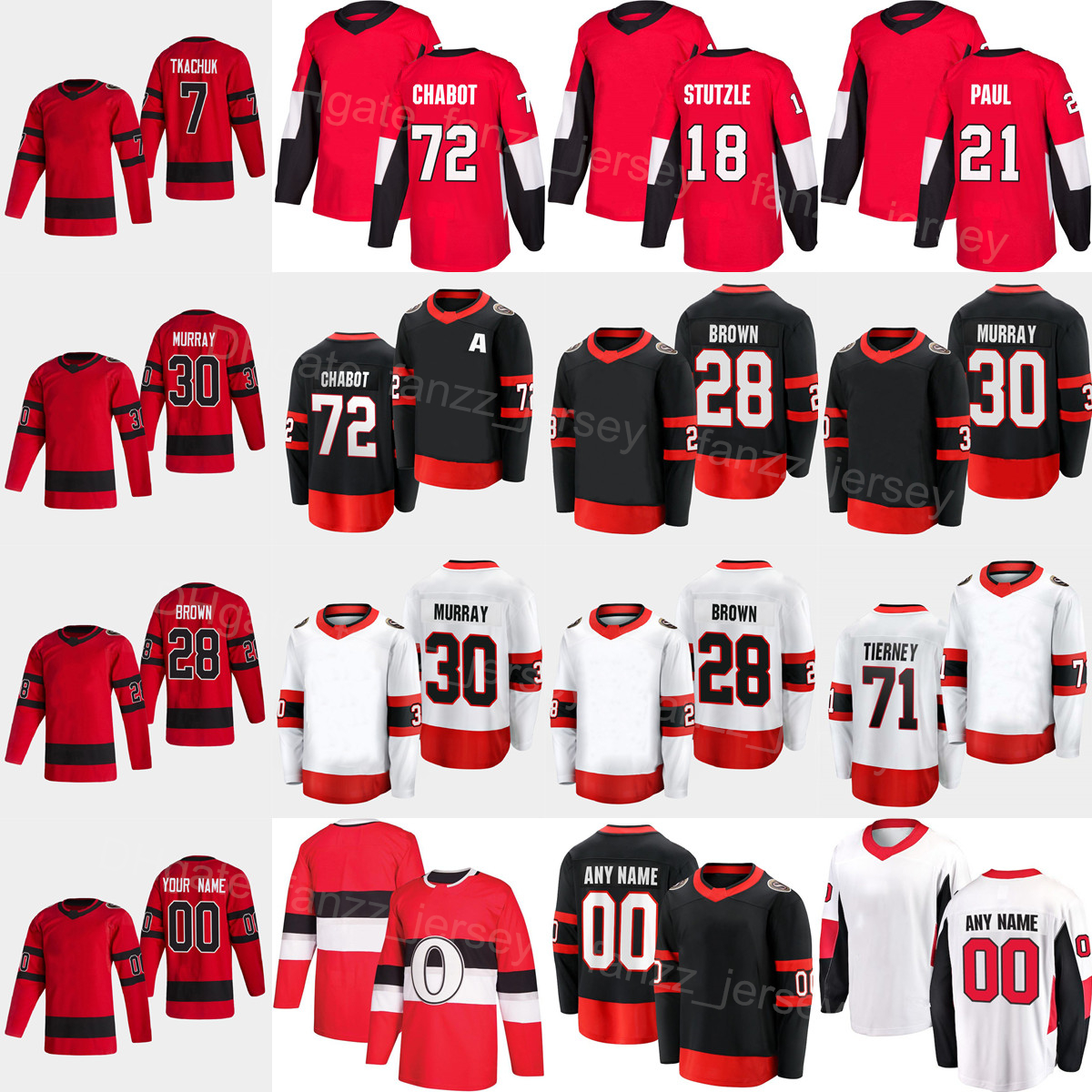 

Reverse Retro Hockey 30 Matt Murray Jersey 72 Thomas Chabot 28 Connor Brown 7 Brady Tkachuk 18 Tim Stutzle 71 Chris Tierney 21 Nick Paul 9 Josh Norris Man Kids Woman, Red