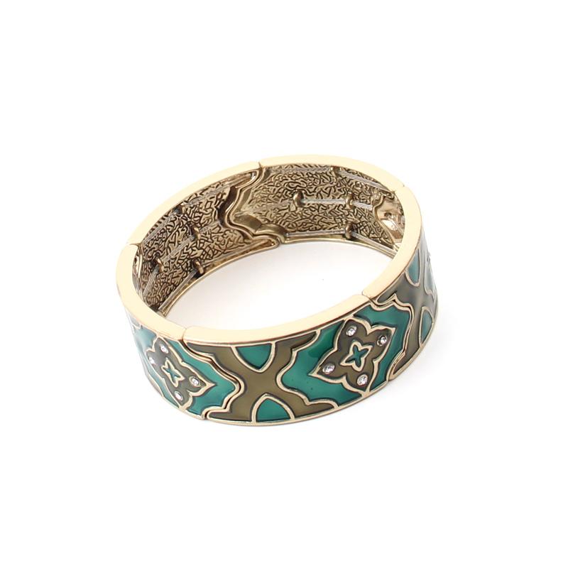 

Bangle Antique Style Wide Bangles Bracelet For Women Vintage Green Enamel Design Adjustable Female Fashion Jewelry Gifts