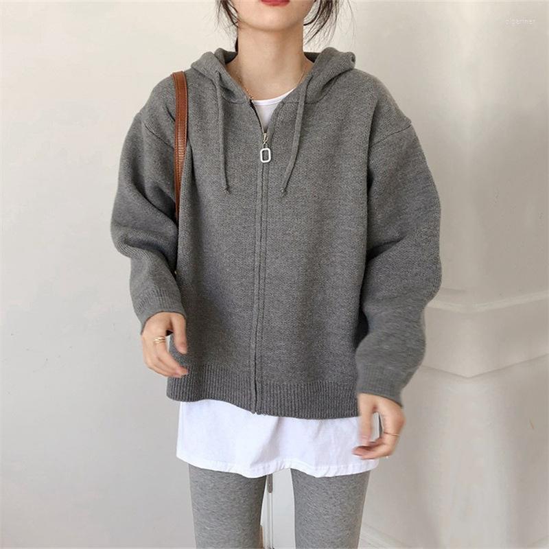 

Women's Knits & Tees Long Sleeve Knitted Sweater Hooded Cardigan Women Autumn And Winter Korean Zipper Solid Color For Coat TopWomen's Olga2, Black
