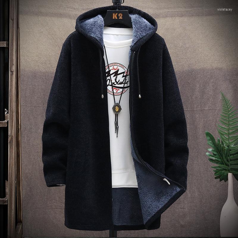 

Men's Trench Coats Casual Wool Jacket Knitted Sweater Medium Hooded Thick Long To Keep Warm In Winter. Viol22, Black
