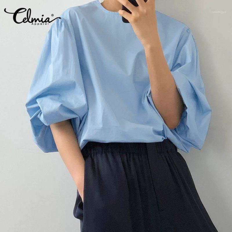 

Women' Blouses & Shirts Celmia Fashion O-Neck Basic Tops 2022 Autumn Women Elegant Long Puff Sleeve Casual Loose Solid Office Blusa Oversiz, Black