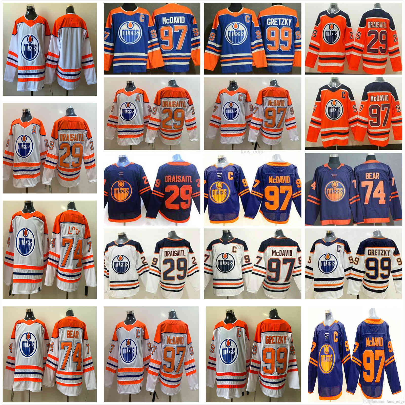 

Edmonton Oilers Hockey''Nhl''Jerseys 97 Connor McDavid 29 Leon Draisaitl 99 Wayne Gretzky 93 Ryan Nugent Hopkins 74 Ethan Bear, Blue
