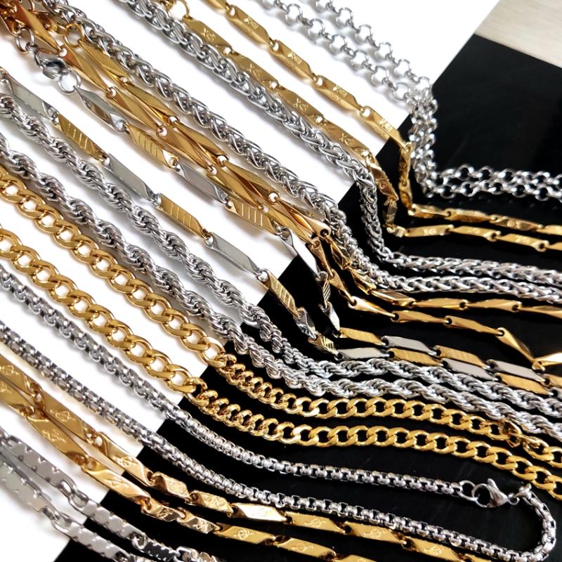 

Chains 10pcs/lot Mens Boys Soild Stainless Steel Link Necklace Man Punk Cool Jewelry Wholesale Lots Length 53cm 55cm Width 3-5cm