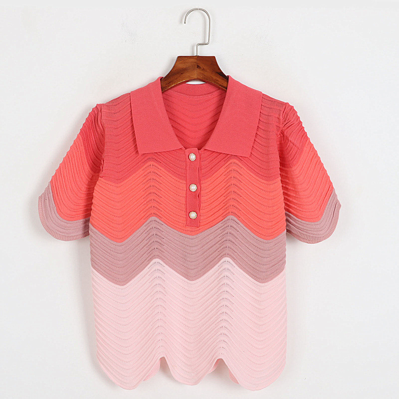 

602 L 2022 Runway Summer Brand Same Style Sweater Lapel Neck Short Sleeve T Shirt Women' Sweaters meiyi, Customize