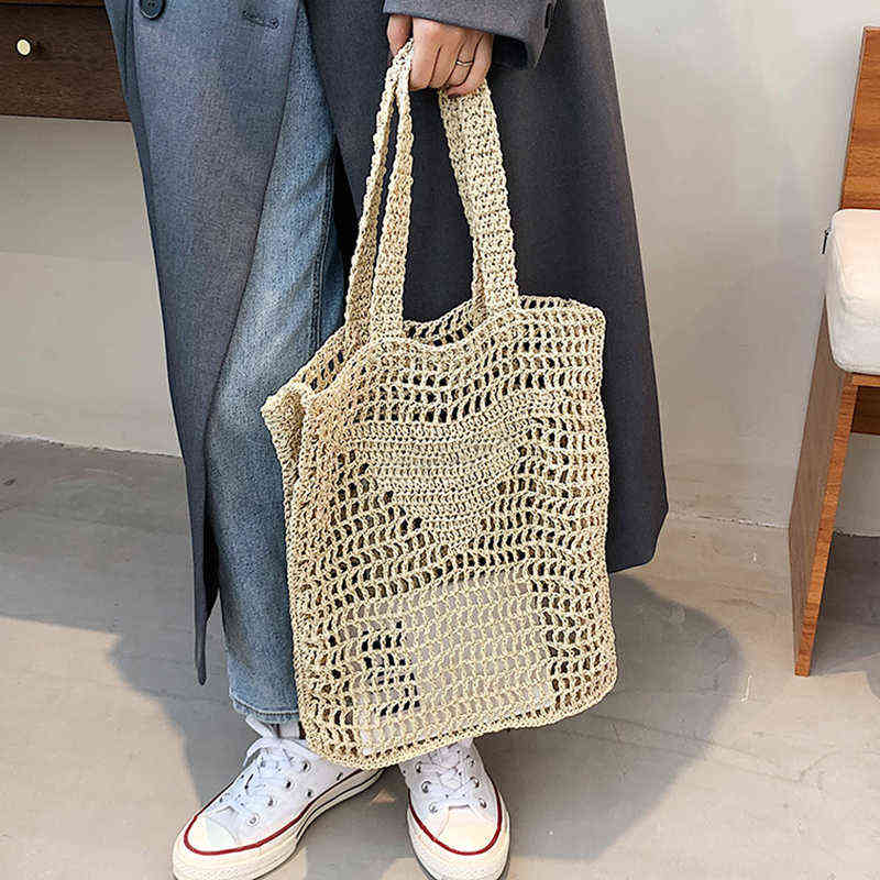 

2022 Designer Brand Orginal Embroidery Bag Women Hollow Raffia Straw Tote Luxury Branded Summer Beach Bag Woven Handbags Y220527, Yellow