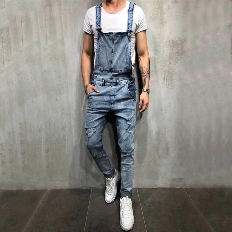 

Men' Jeans Youth Men High Street Stylish Slim Fit Straight Bib Simple Quality Cotton Male Casual Overalls Denim PantsMen, 731