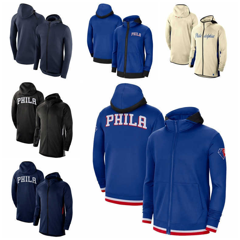 

Philadelphia''76ers''Men 75th Anniversary Therma Flex Showtime Performance Full-Zip Basketball Hoodie Royal