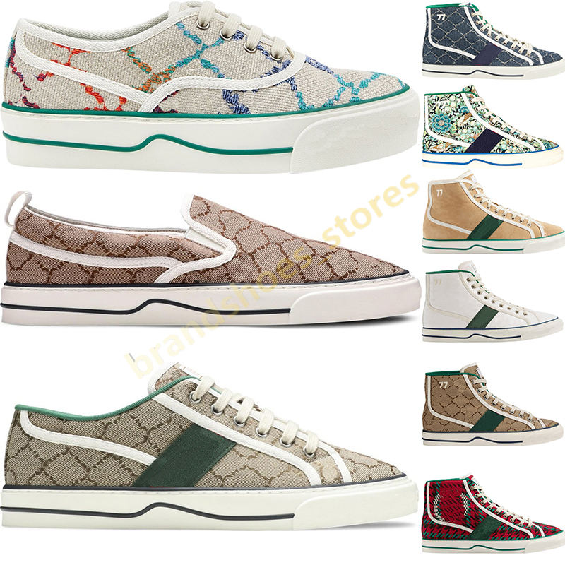 

Tennis 77 Running Shoes For Men Women Floral Flats Canvas Denim Beige Ebony White Multi High Low Sneakers Top Quality Man Black Ivory Sports Trainers