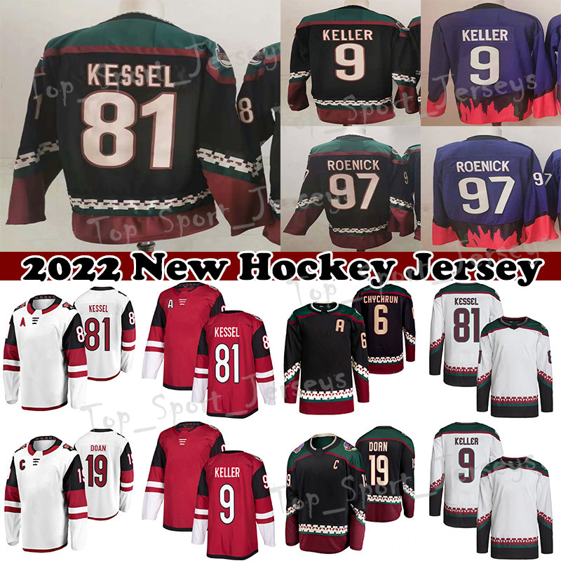 

AD hockey jersey 81 Phil Kessel 6 Jakob Chychrun 17 Alex Galchenyuk 21 Loui Eriksson 16 Andrew Ladd 19 Shane Doan 9 Clayton Keller show logo on the front of the jerseys, Wine red mens