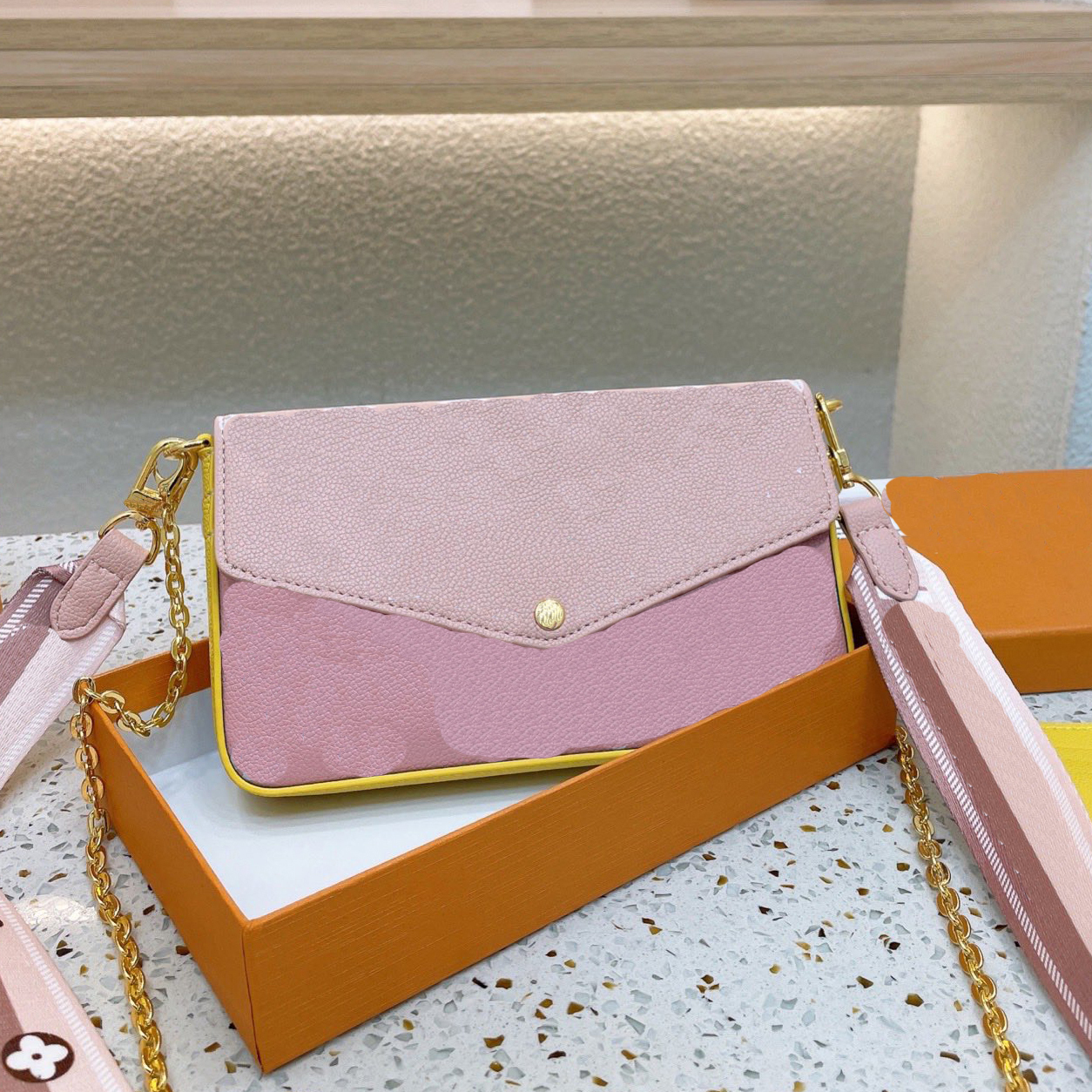 

Women Classic Luxury designer hand bag Felicie Bag Genuine Leather Handbags Shoulder handbag Clutch Tote Messenger, Pink