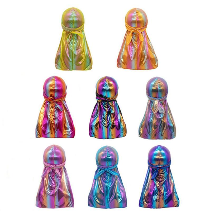 

Bandanas Men Sparkly Silky Durag Colorful Wide Doo Rag Comfortable Nightcap
