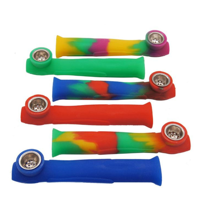 

6.2inches Silicone pipe portable Tobacco tool with metal Bowl spoon pipes