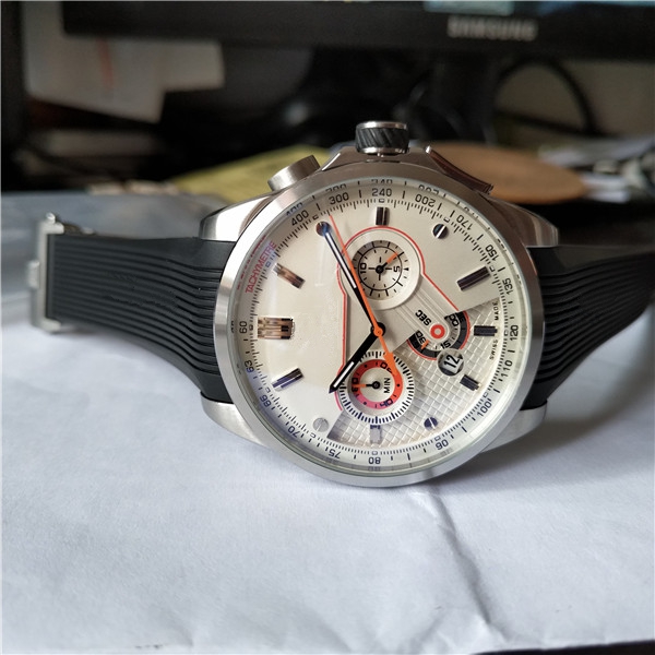 

Top quality Male watch new fashion watches for Man White face with Rubber strap quartz stopwatch wristwatch T005, #1