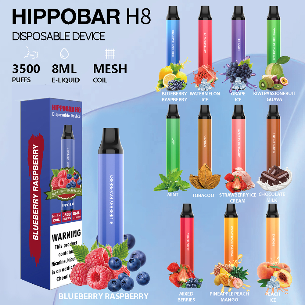 

Original Vapes Electronic Cigarettes Hippobar H8 3500 Puff One Time E Cig Battery Rechargable Atomizer Vaporizer Disposable Pod Electric 8ml Smoke Fruit Vape Pen