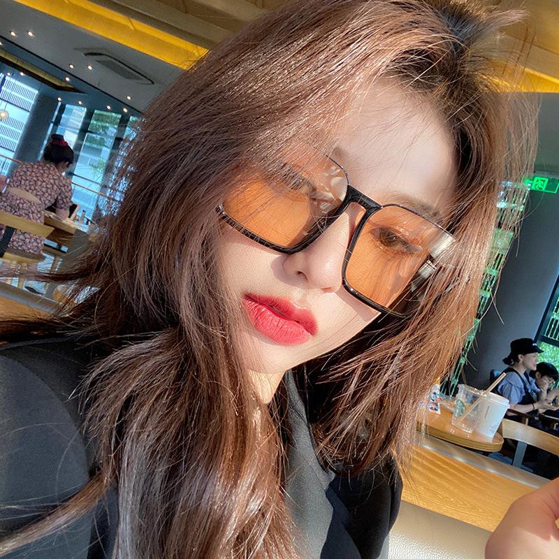 

Sunglasses RETRO Female Personality Lower Half Frame Glasses Street Shooting Ins Large Round Face Thin Trend, White;black