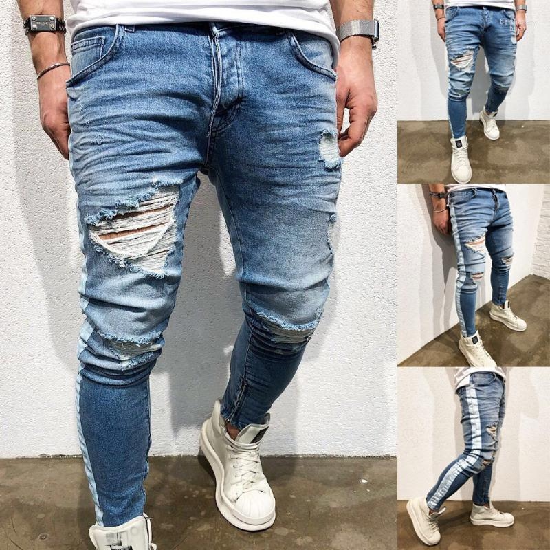 

Men's Jeans Blue Regular Fit Biker Fashion Elastic Mens Denim Slim Skinny Distressed S-3XL Men's Stretch For MenMen's Bert22