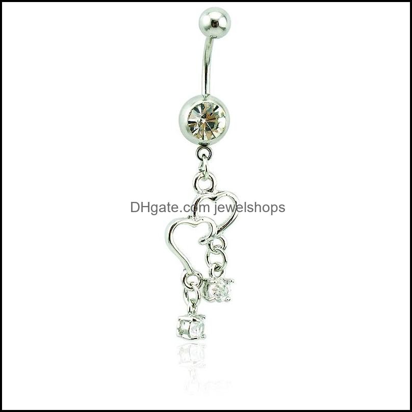 

High Quality Belly Button Rings Surgical Steel Barbell Dangle Double Heart Mix Gem Navel Body Piercing Jewelry Drop Delivery 2021 Bell Rpm