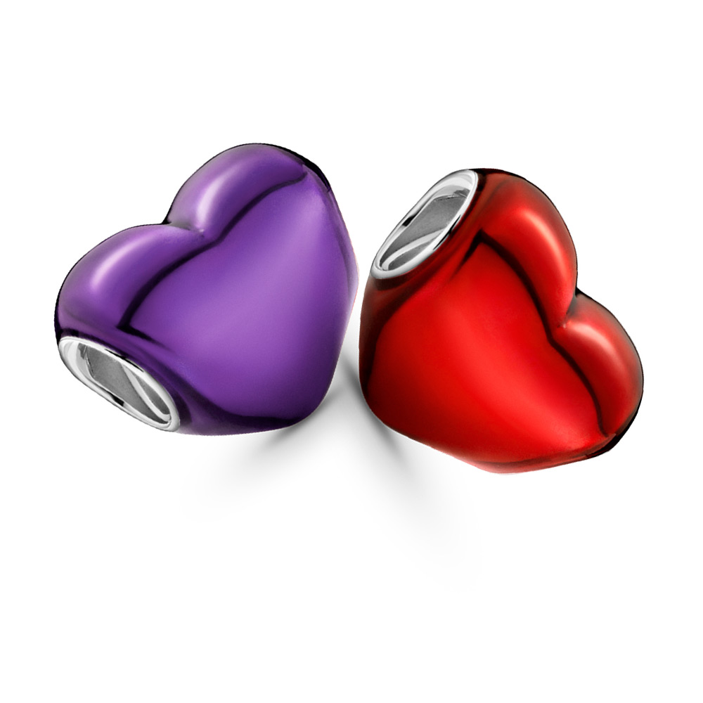 

925 Sterling Silver Pendant Charms for Pandora Original box Red and Purple Heart Charm Fit European Bead Charms Bracelet Necklace jewelry