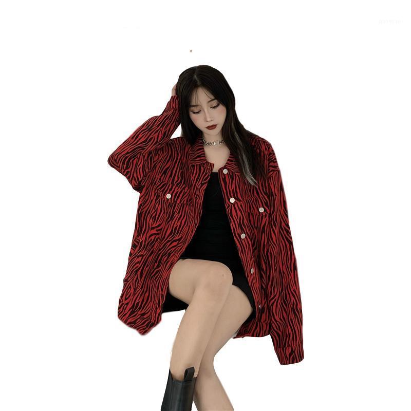 

Women's Jackets Autumn Jeans Jacket Women Loose Temperament Zebra Pattern Coat Slimming Denim Harajuku Accessories Veste Femme, Gray