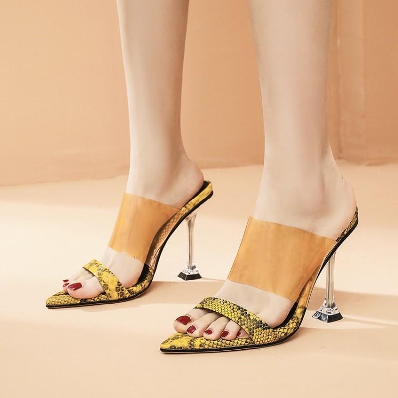 

Sandals Womens Snake Python Pattern Clear Transparent Stilettos Super High Heel Cut Out Shoes Slingbacks Slipper Plus Sz 6ColorsSandals, Gold