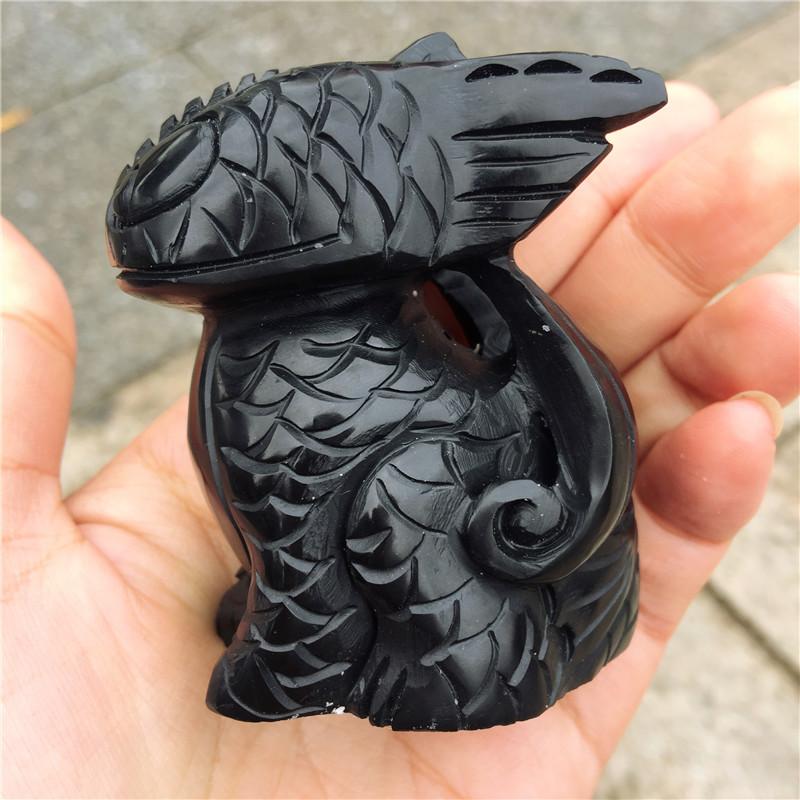 

Decorative Objects & Figurines Natural Obsidian Stones Crystal Handmade Carved Toothless Dragon Polished Animal Powerful Statue For Home Dec