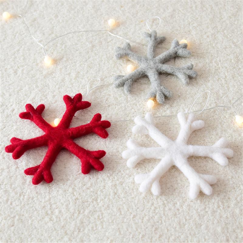 

Party Decoration 3pc Christmas Tree Decor Pendant Wool Felt Snowflake Banner Hanging Ornaments Xmas Hanger Snow Year Festival
