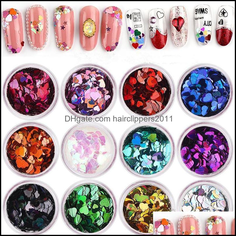 

Nail Art Decorations Salon Health Beauty Colorf Glitter 12 Colors / Set Peach Heart Shaped Sequins Nails Stickers Rhinestone Manicure Diy