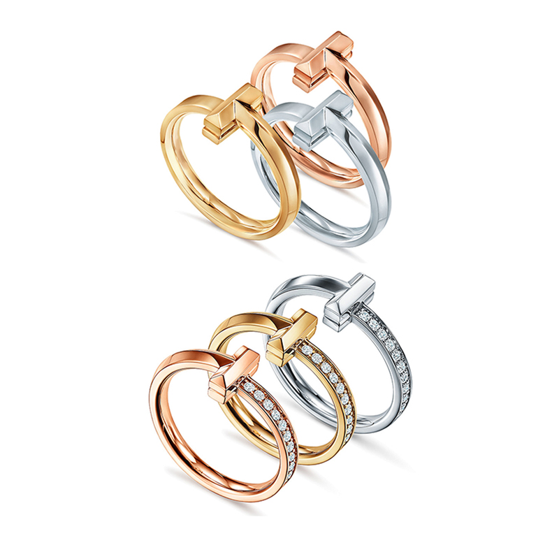 

designer gift love ring for women Diamond letter T wedding couple rings jewelry with box