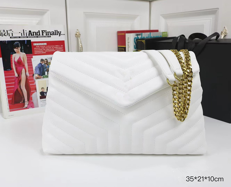 

High Quality Luxury Fashion Women Bag Shoulder Bag Brand Y Messenger Handbag Casual Gold Chain Bag, White