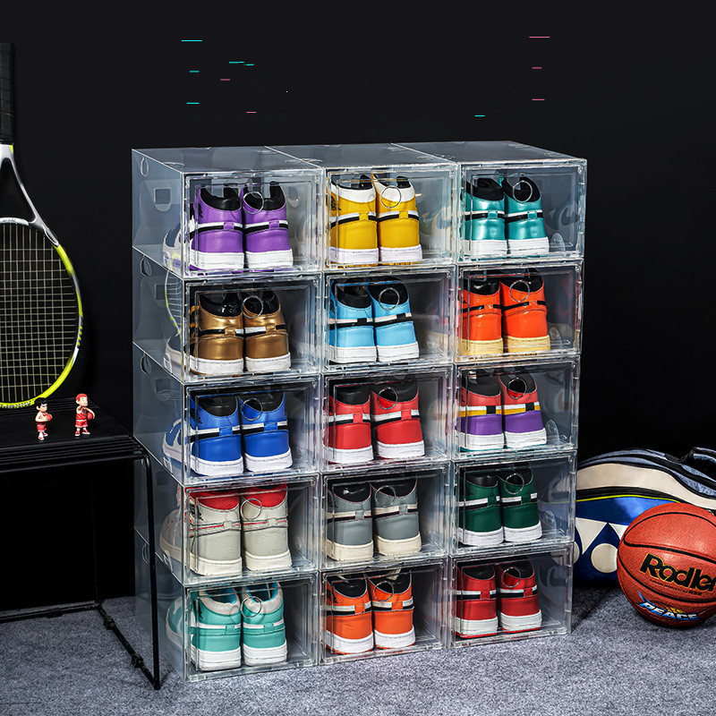 Förtjockad plastskobox Transparent transparenta sportskor AJ Display Box High-Top Boots Combination Storage Box