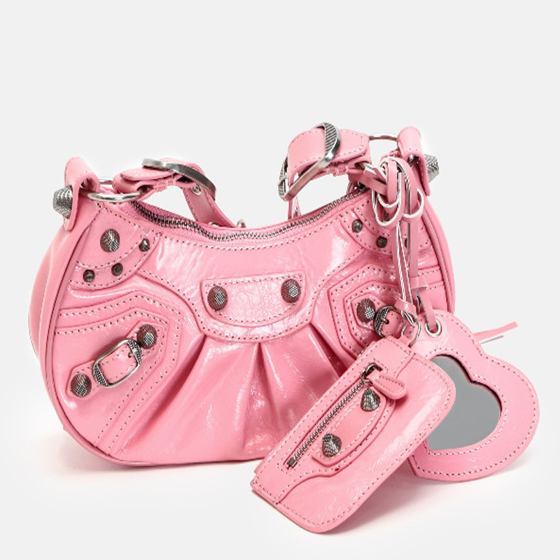 2022 Locomotive Bag Three Wrinkled Moon Leather Half Rivet Semicircle Bags Trendy Baguette Mini Shoulder Handbag Casual