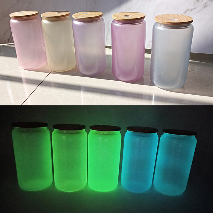 

Wholesale Sublimation 16oz Mason Glass Cup UV Color Change Tumbler Frosted Beverage Beer Mug Glow In Dark With Bamboo Straws Lid, Multi-color