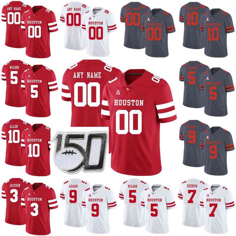 

Houston Cougars College Football Jerseys Greg Ward Jr. Jersey Wilson Whitley William Jackson Kyle Porter Marquez Stevenson Custom Stitched, Mens red with 150th patch