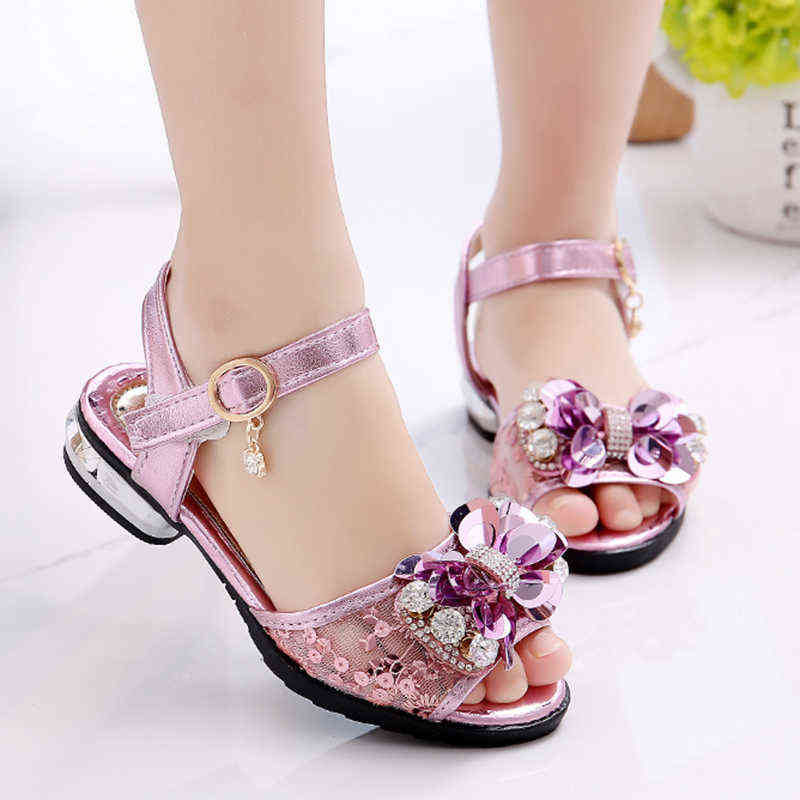 

Children's Sandals Girls Shoes Summer Kids Rhinestone Princess Shoes Baby Girl Sandals with Bow Fashion Shoes G220418, Silver