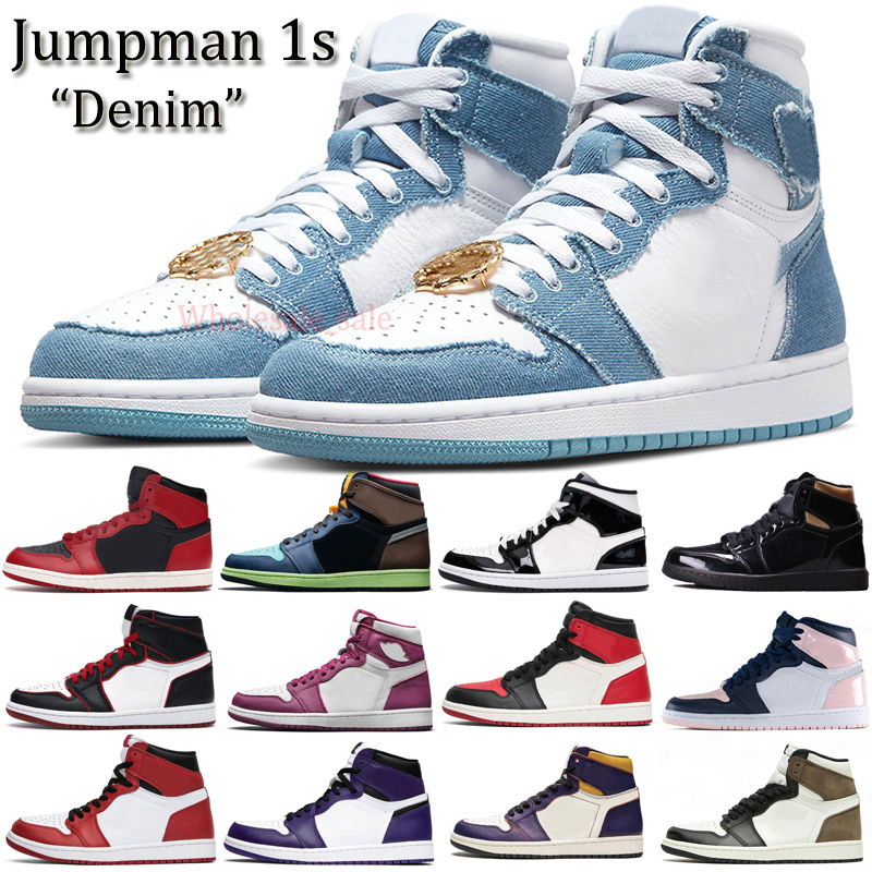 

1 1s mens Basketball Shoes Sneakers Denim Rebellionaire Bred Patent Dark Mocha Marina Blue Bubble Gum Obsidian Shadow men women trainers Sports Sneaker, Patent bred 36-46