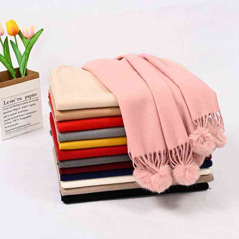 

Women Ladies Fashion Vintage Plain Fur Pom Wool Scarf Check Shawl Wrap T220727