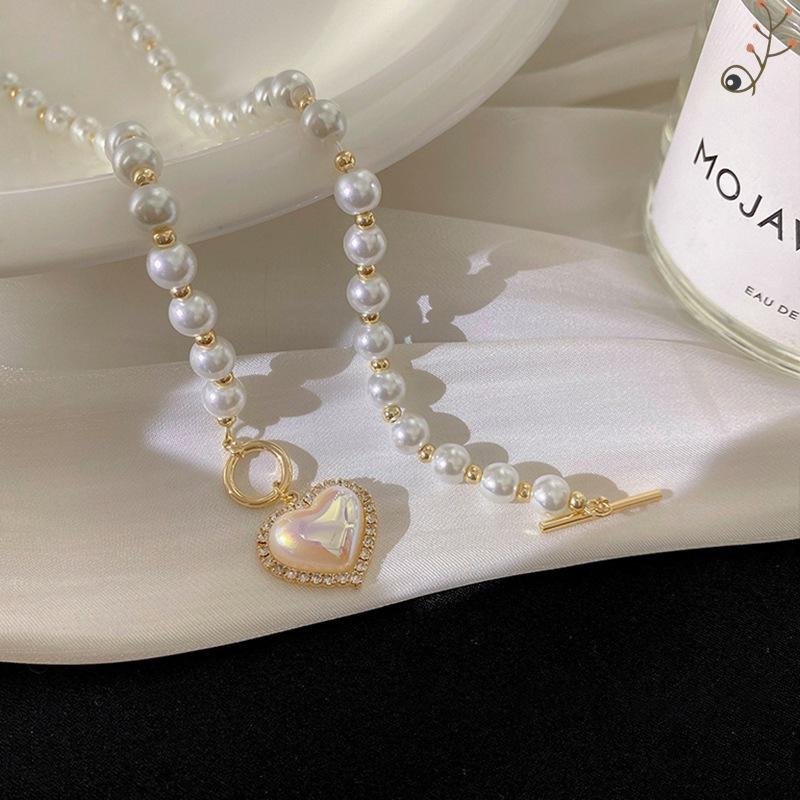 

Chokers Korean Pearl Heart Necklace For Woman Trend Birthday Anniversary Gifts Cute Romantic Charm Clavicle Chain Neck JewelryChokers