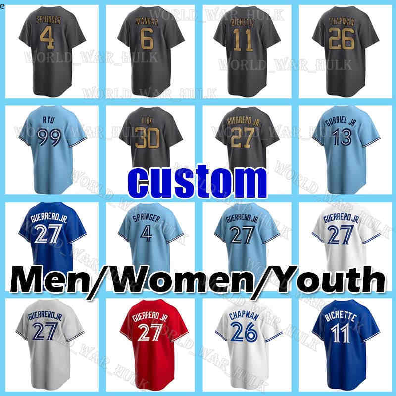 

27 Vladimir Guerrero Jr. Jersey 11 Bo Bichette 4 George Springer Baseball Alejandro Kirk Toronto Matt Chapman Hyun-Jin Ryu Alek Manoah Romano Blue jays Lourdes Gurriel, Men custom new cool base(l n)