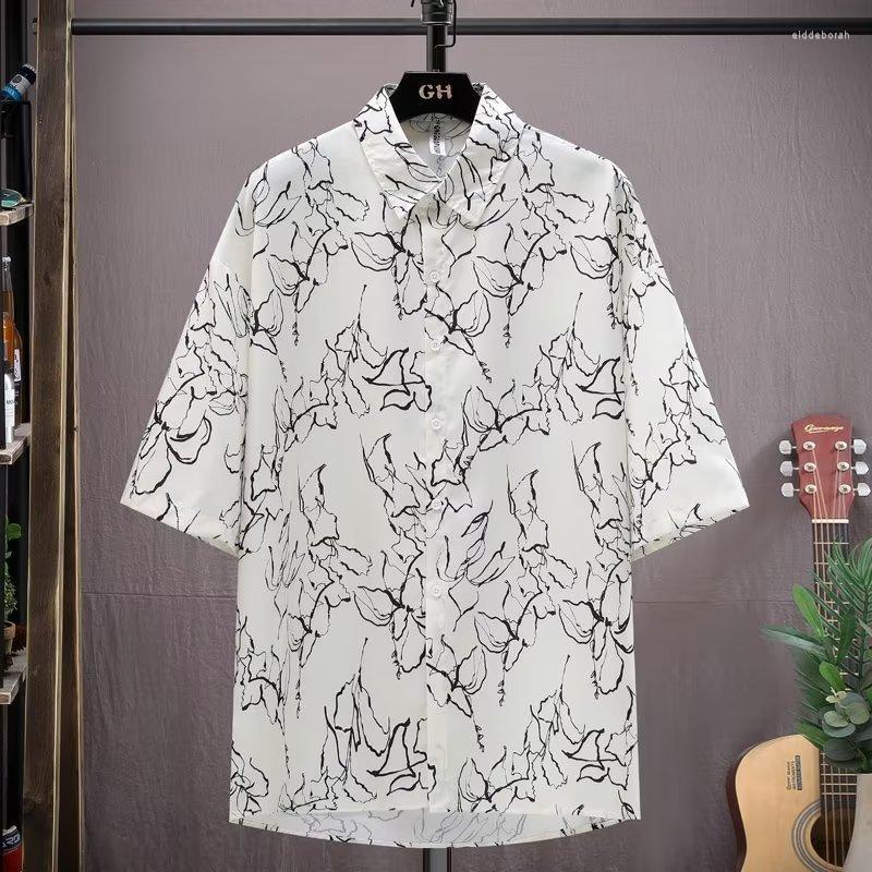 

Men's Casual Shirts Hawaii Beach Men Shirt Summer Korean High Street For Full Print Short-sleeved Top Fashion ClothingMen's Eldd22, Beige